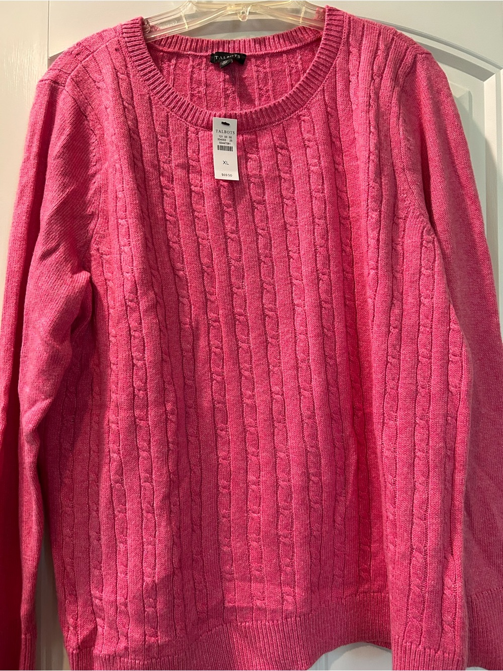 Talbots Bright Pink Cable-Knit Crewneck Sweater